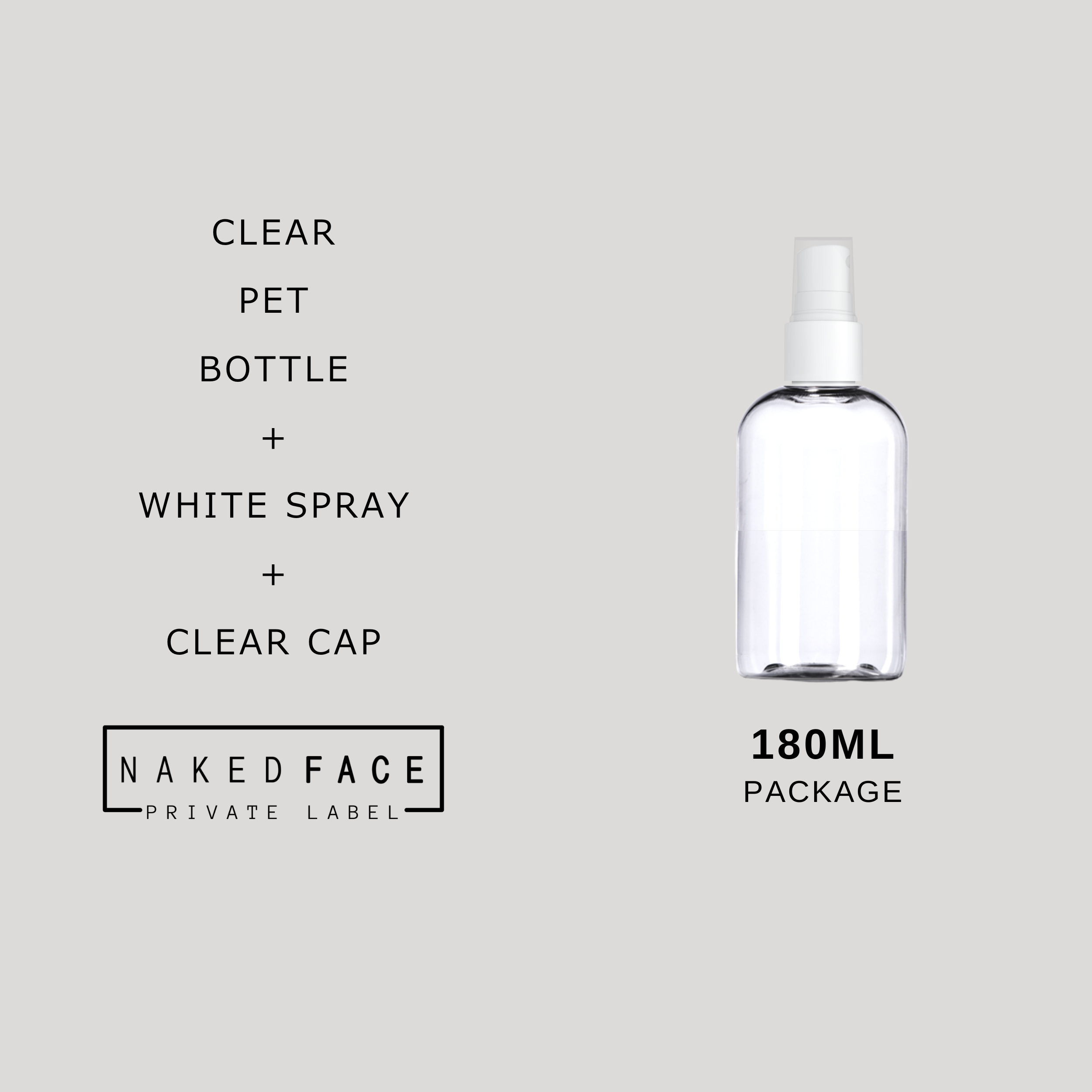 180ml PET Clear bottle with white sprayer 