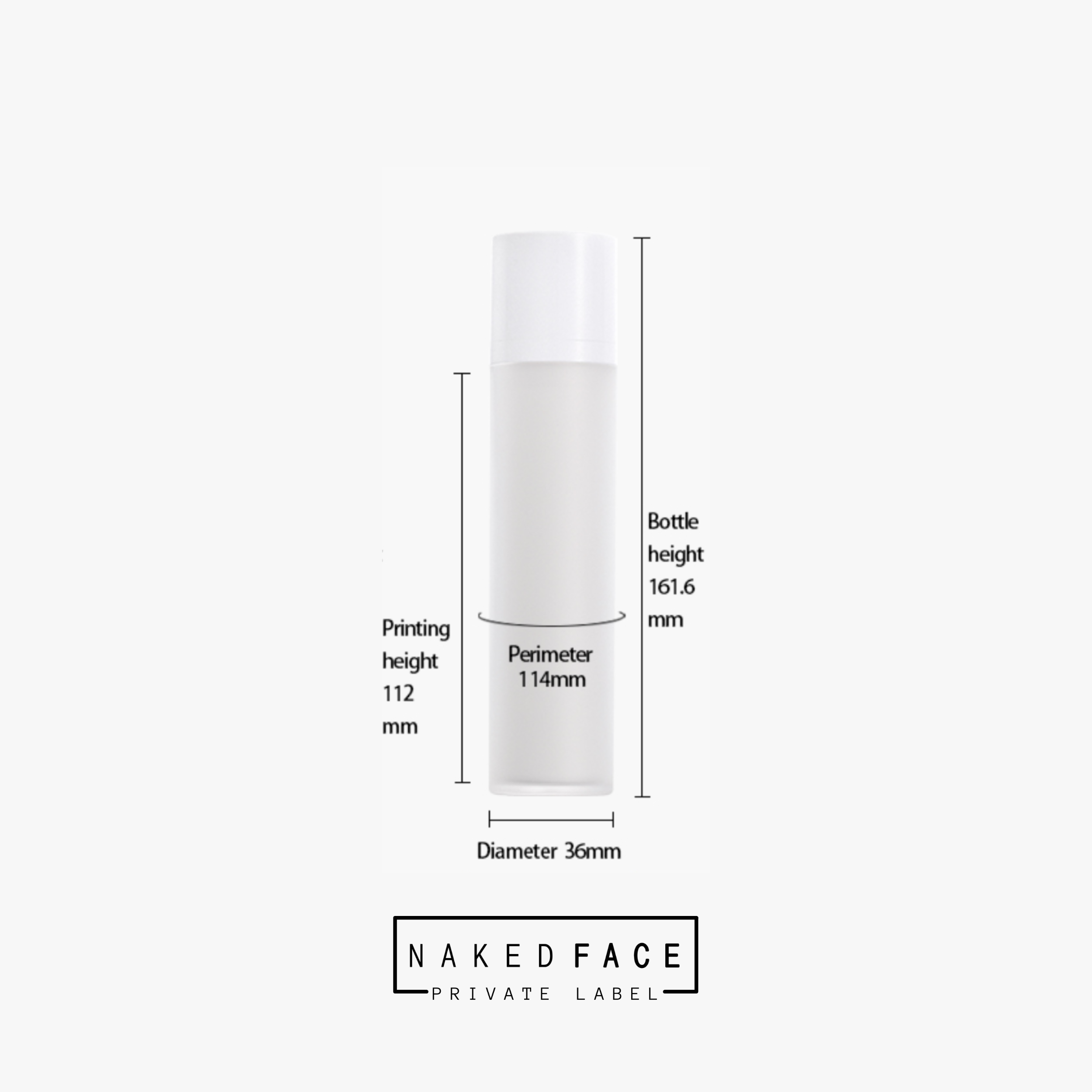 luxury 50ml airless bottle frosted with white rotary pump skincare package by nakedface private label