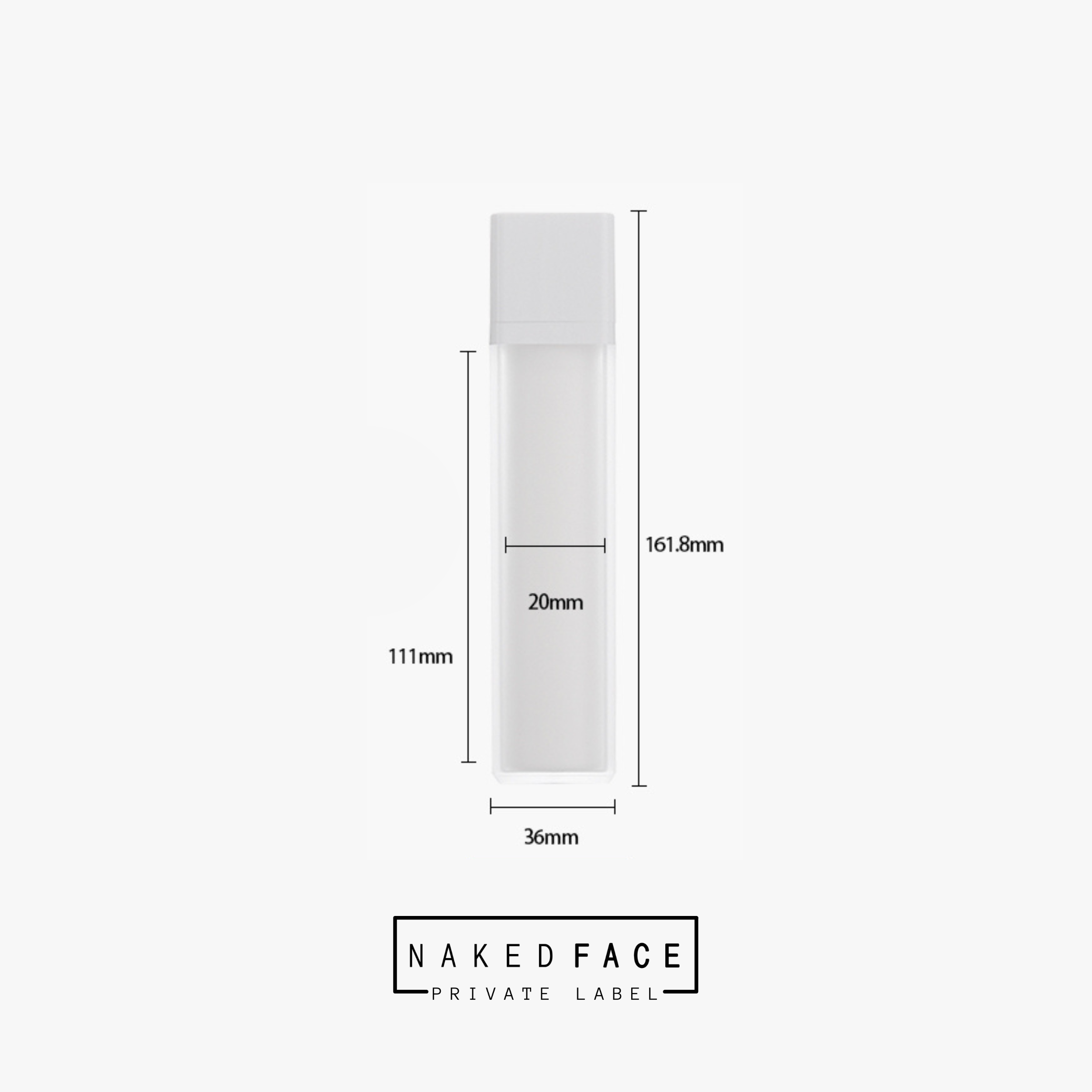 luxury 50ml airless square bottle frosted with white rotary pump skincare package by nakedface private label