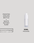 luxury 30ml airless bottle frosted with white rotary pump skincare package by nakedface private label