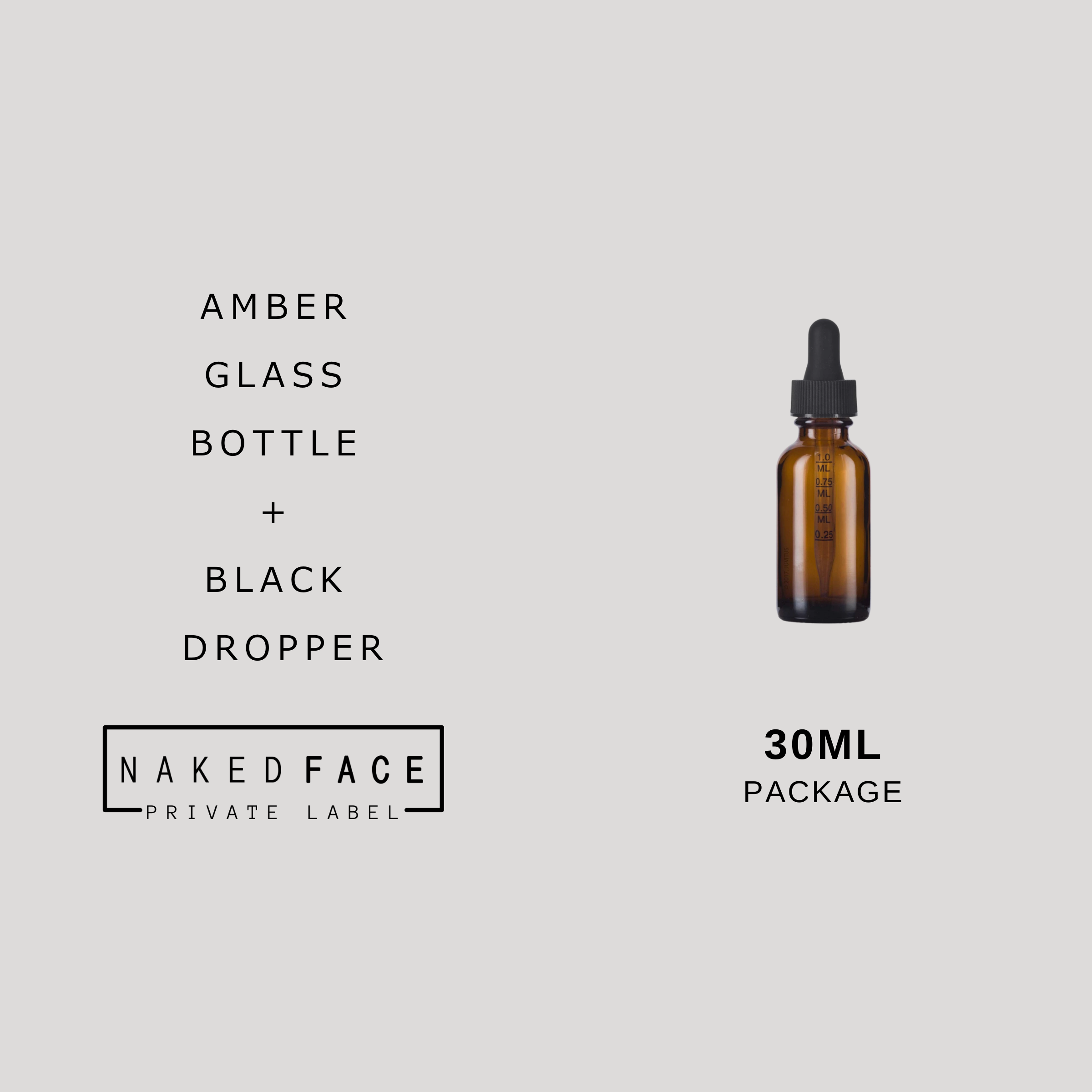 PACKAGE- Amber glass bottle + black dropper cap - 30ml