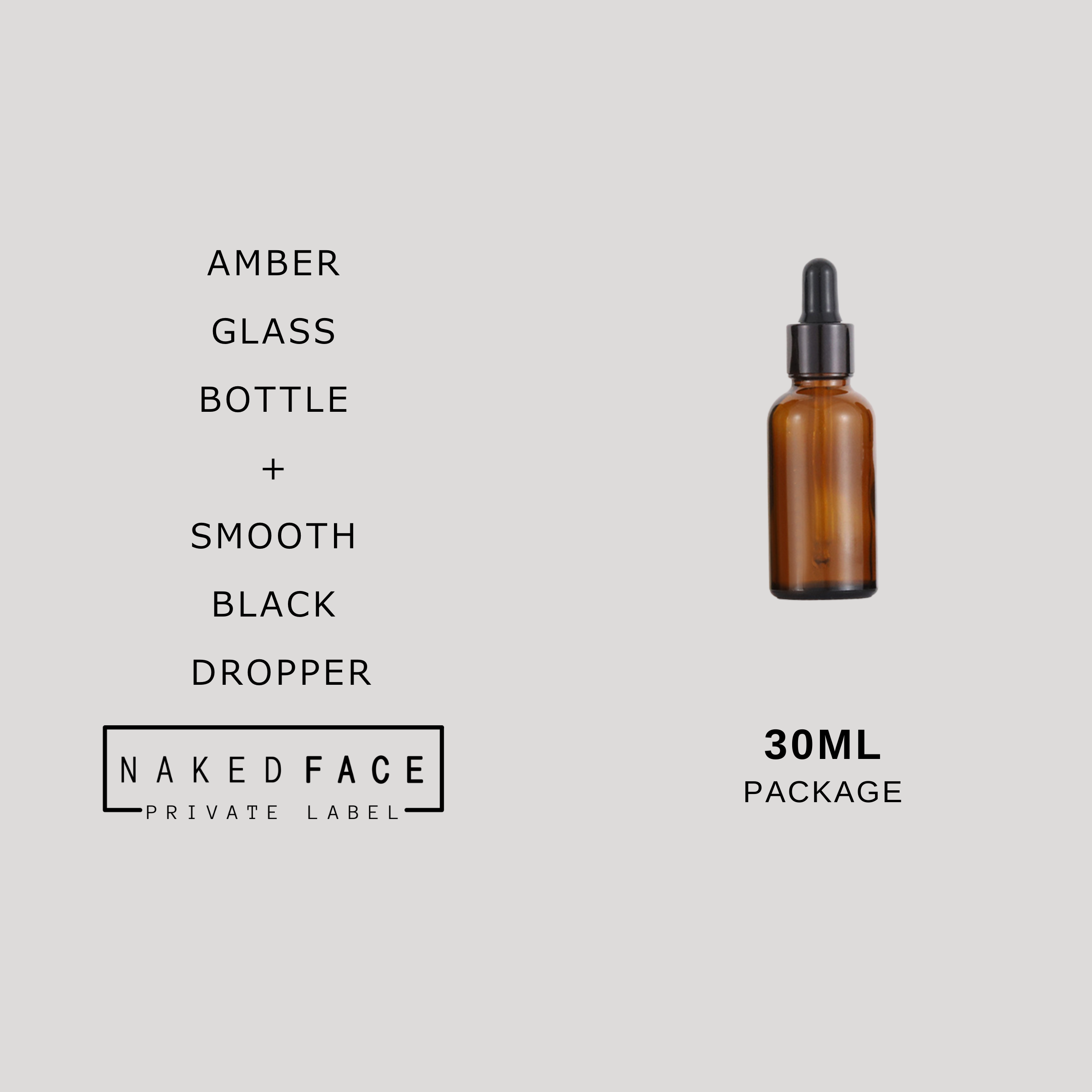 PACKAGE- Amber glass bottle + Smooth black dropper cap - 30ml