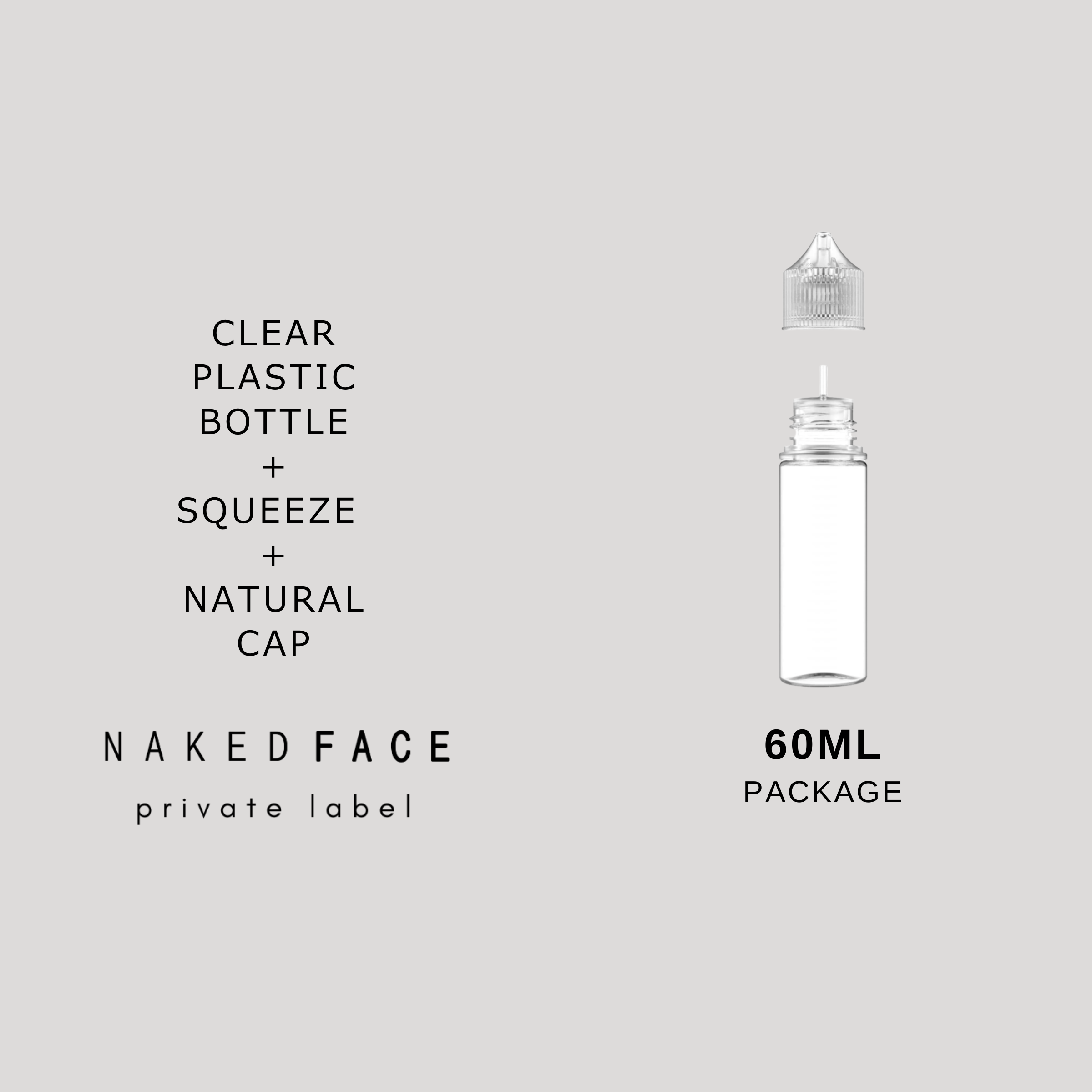 PACKAGE 60ml Clear PET Bottle + Natural Pump